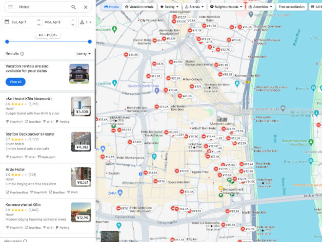 Google Mapでホテルを検索すると便利